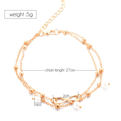 Women's Alloy Anklet With 8-shaped Double-layer Pearls