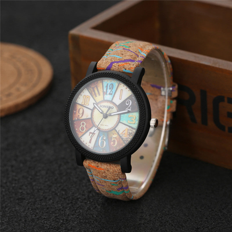 Leather and Quartz Wrist Watch