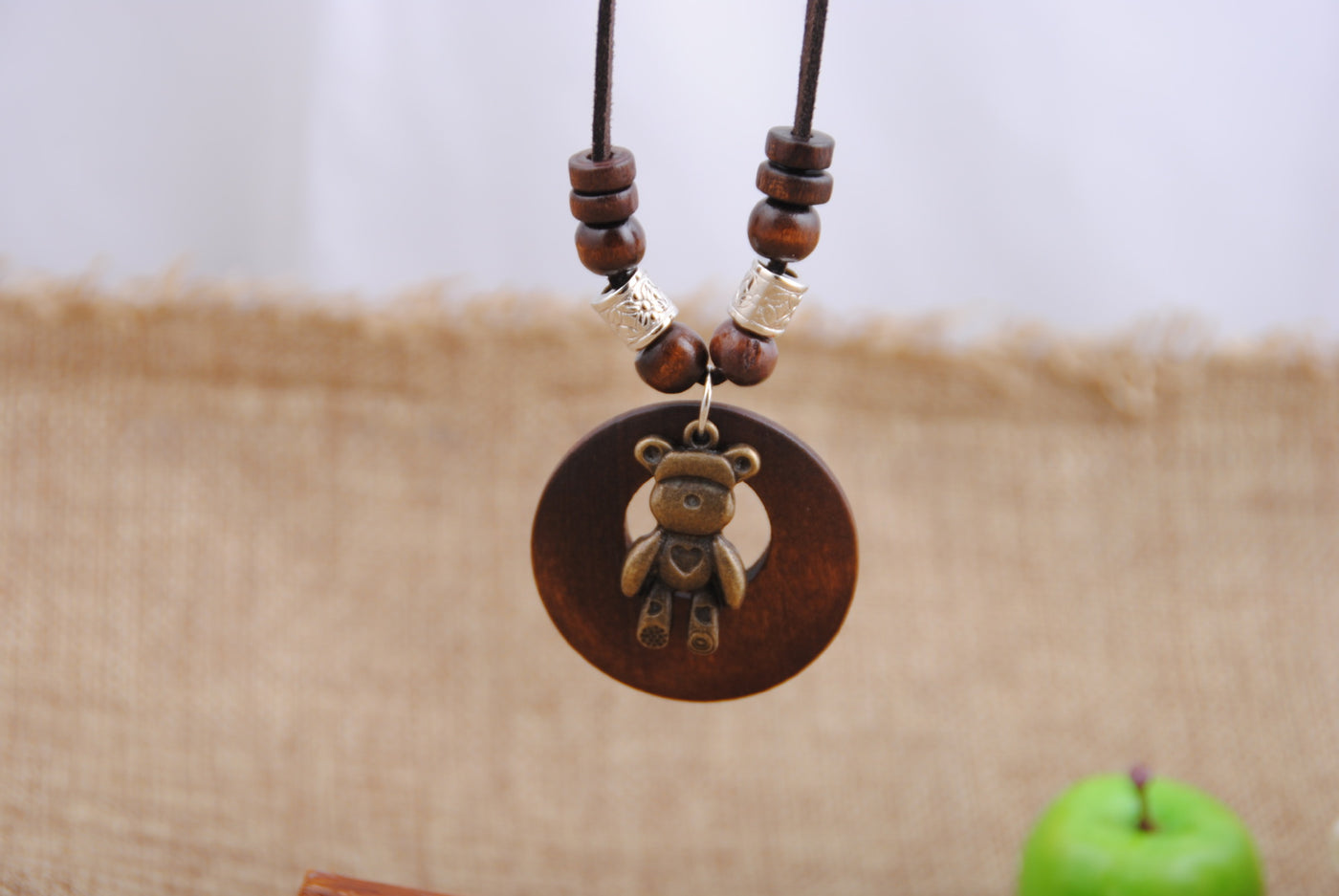 Retro Wooden Long Hair Chain Necklace with National Wind Design