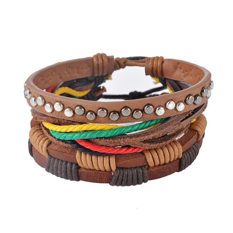 Multilayered Leather and Bead Bracelet for Men and Women