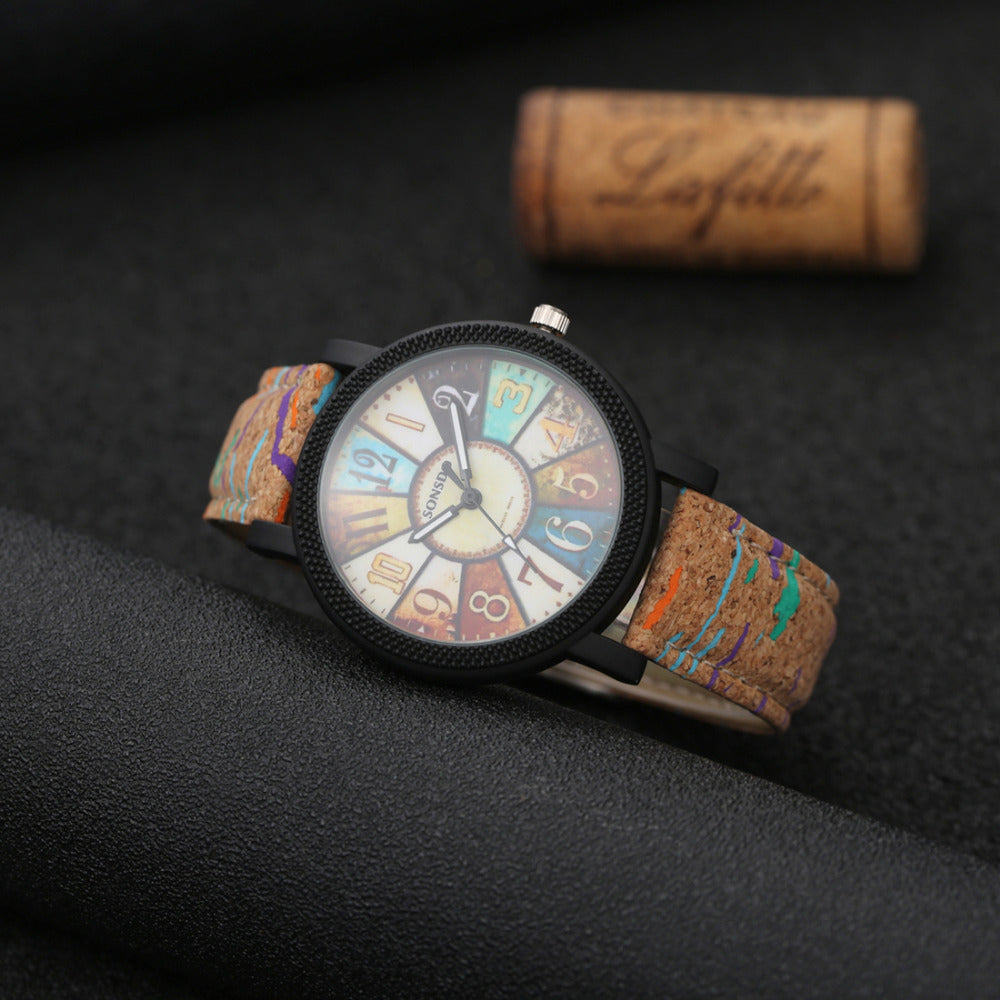 Leather and Quartz Wrist Watch