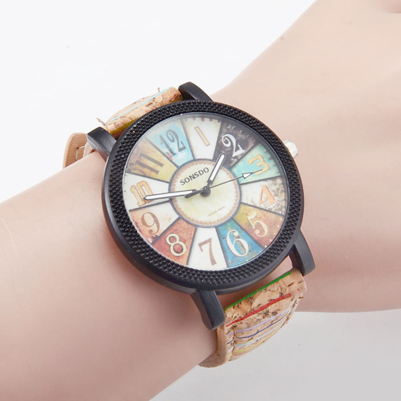 Leather and Quartz Wrist Watch