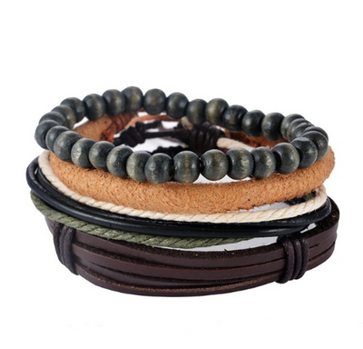 Multilayered Leather and Bead Bracelet for Men and Women