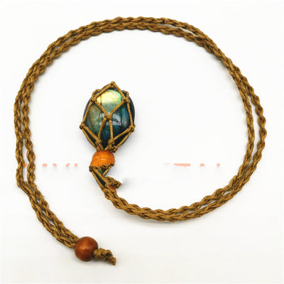 Elongated Stone Net Necklace Pendant