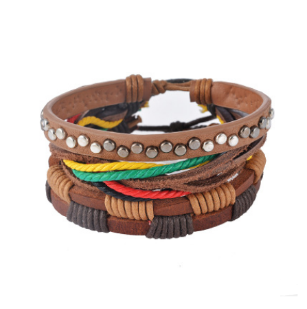 Multilayered Leather and Bead Bracelet for Men and Women