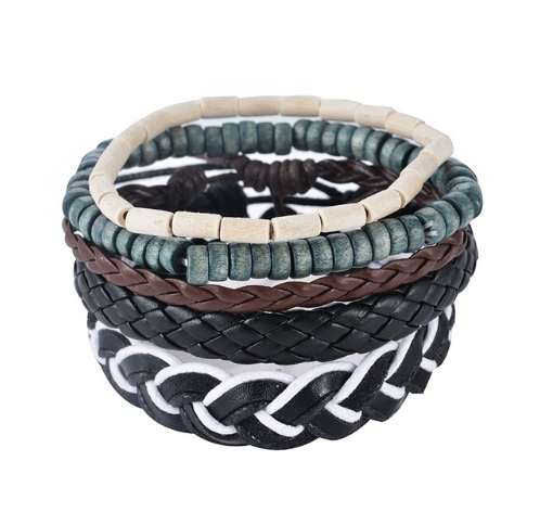 Multilayered Leather and Bead Bracelet for Men and Women