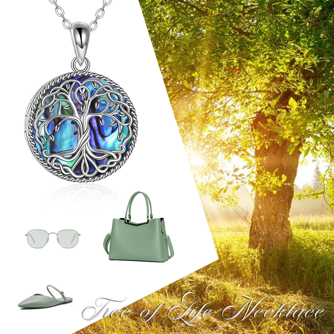 Celtic Tree of Life Silver Locket with Abalone Shell