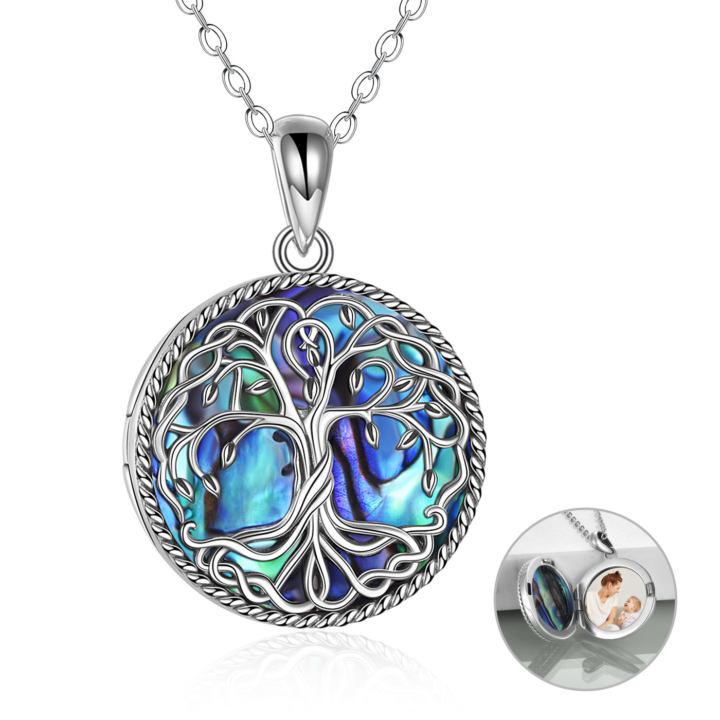 Celtic Tree of Life Silver Locket with Abalone Shell